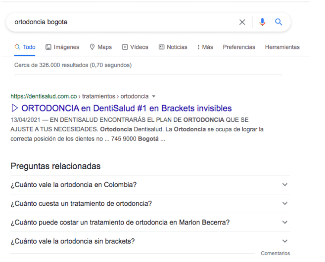 Posicionamiento orgánico con keyword Ortodoncia Bogotá