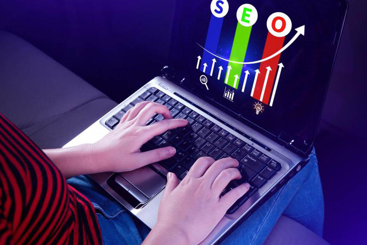 Persona utiliza un computador para validar las estadísticas de su estrategia SEO